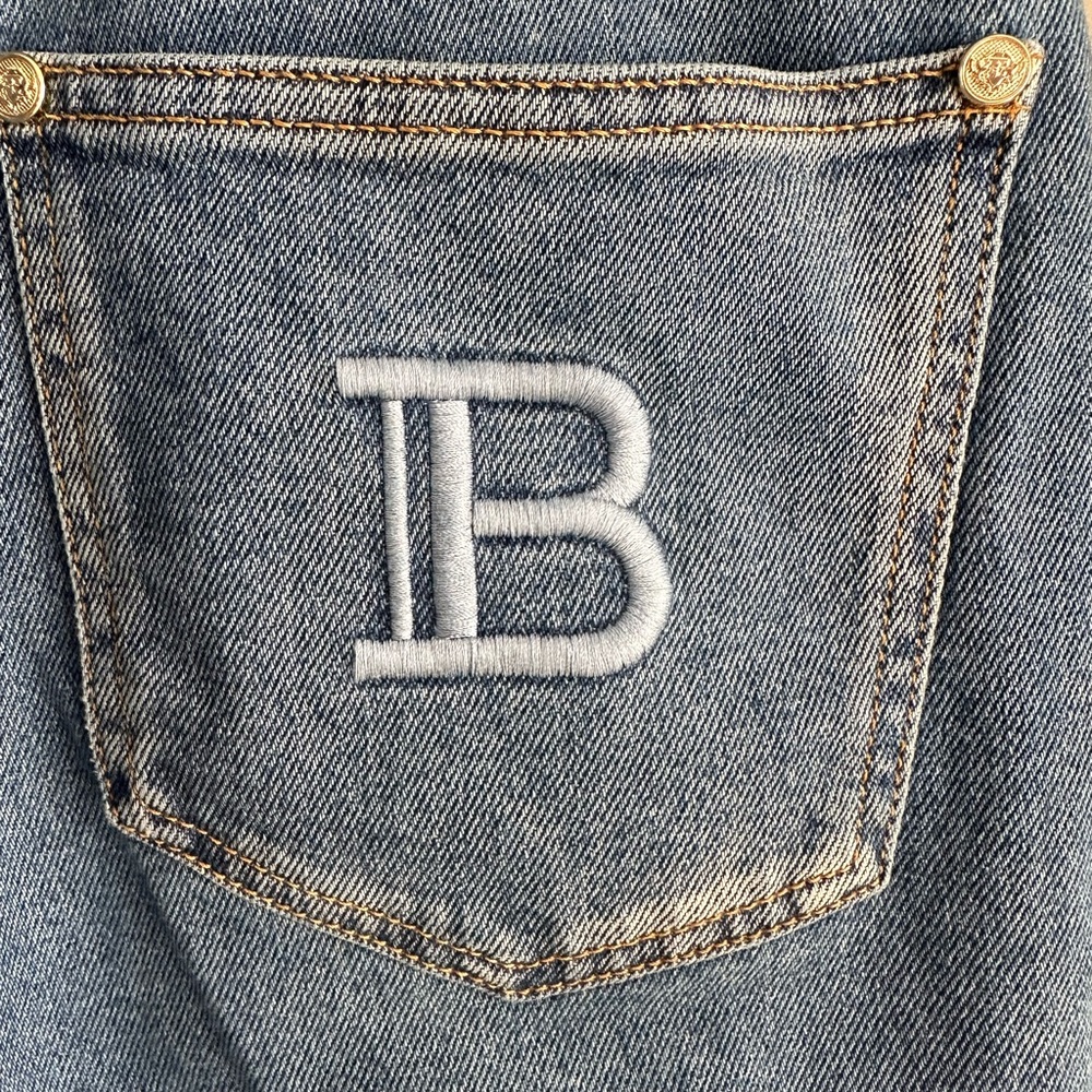 Balmain Light Blue Denim Jeans with Gold Logo Button